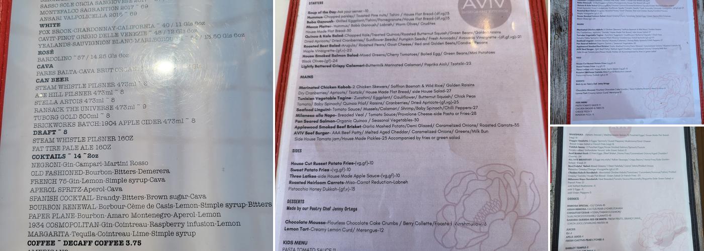 Aviv Immigrant Kitchen Menu