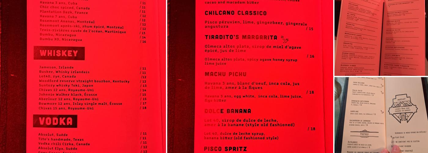 Tiradito Menu