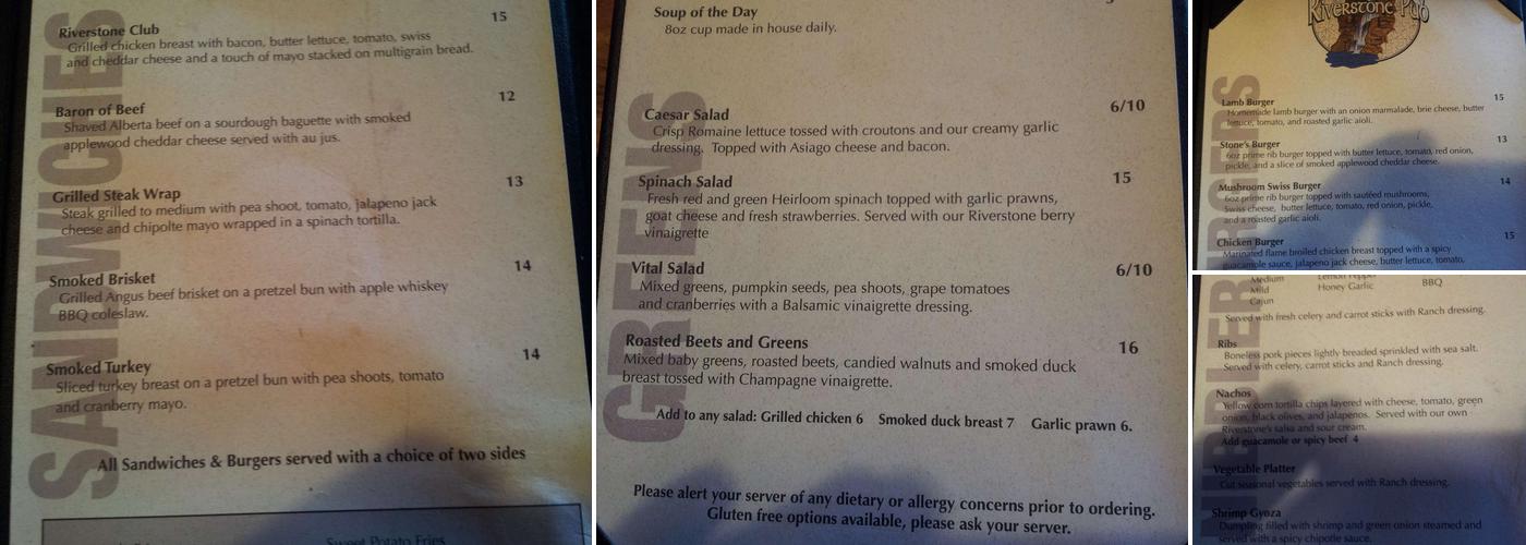 Riverstone Pub Menu