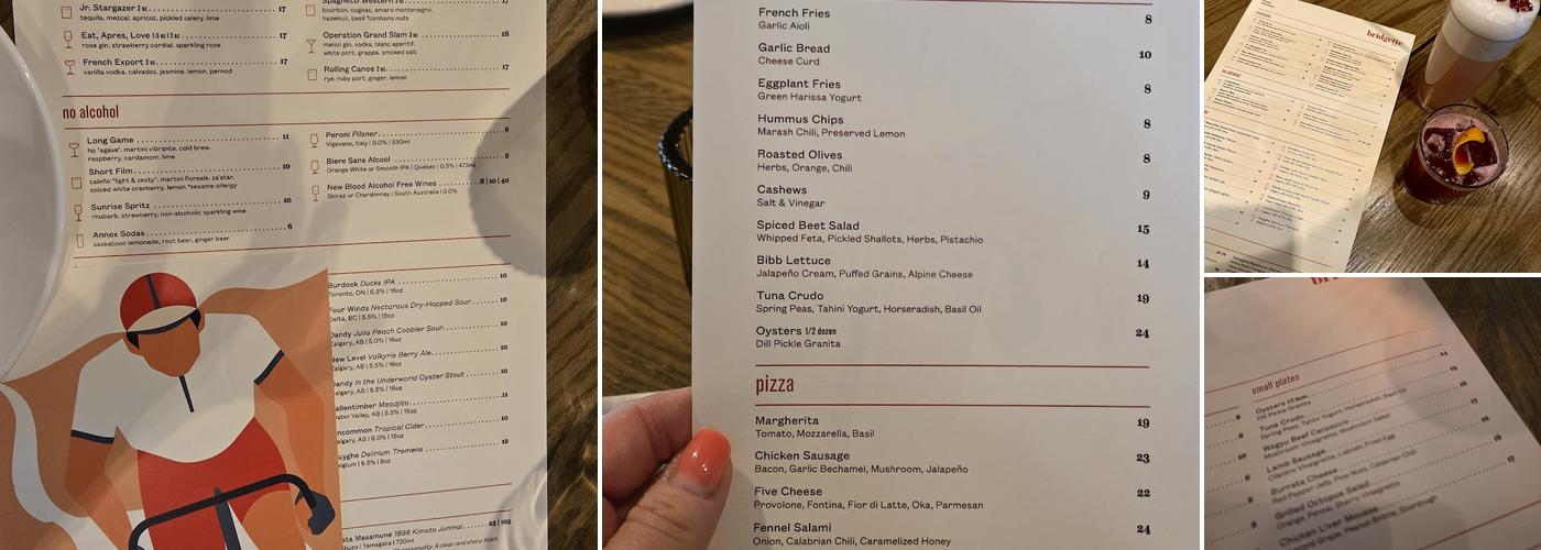 Bridgette Bar Menu