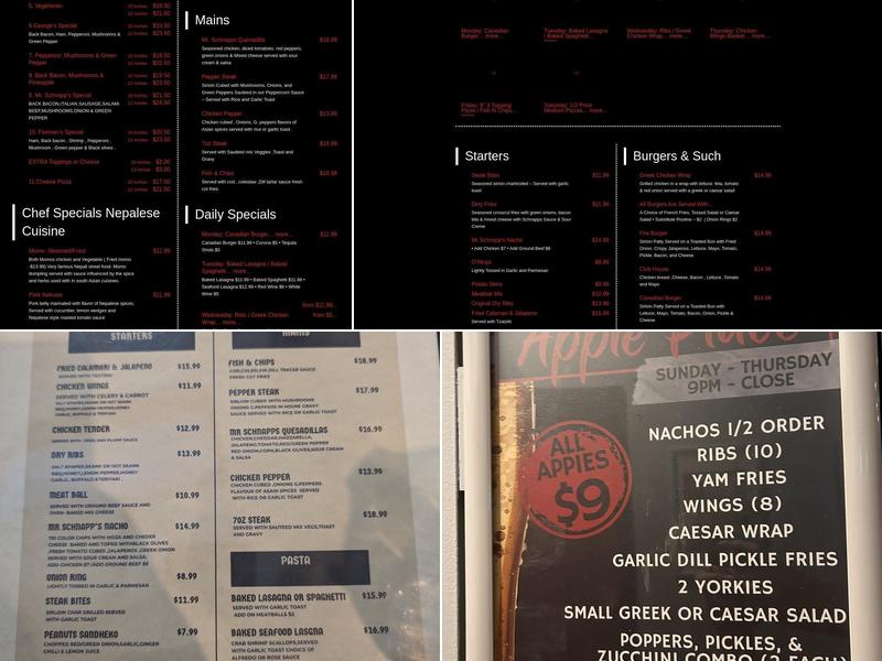 Mr. Schnapps Pub & Grill Menu