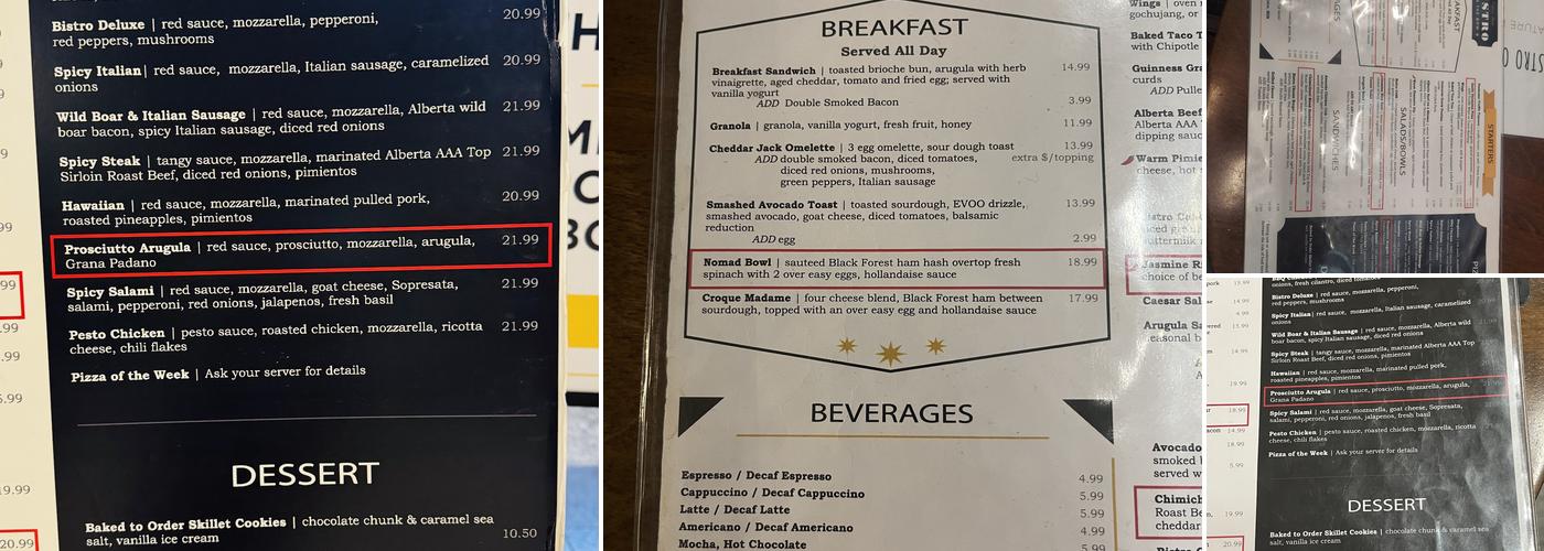 Bistro On the Bow Menu