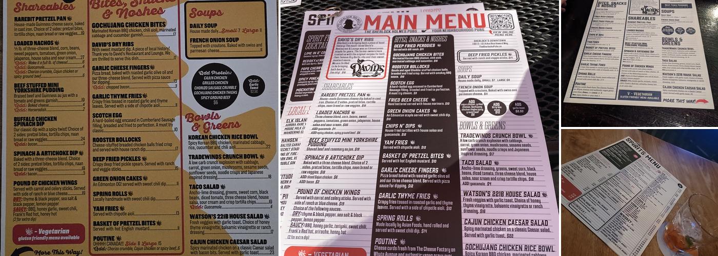 The Sherlock Holmes Pub Downtown Menu