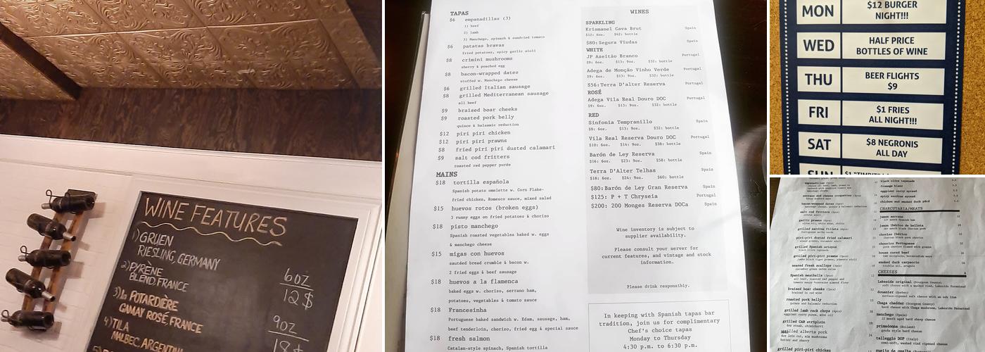 Bodega Highlands Menu