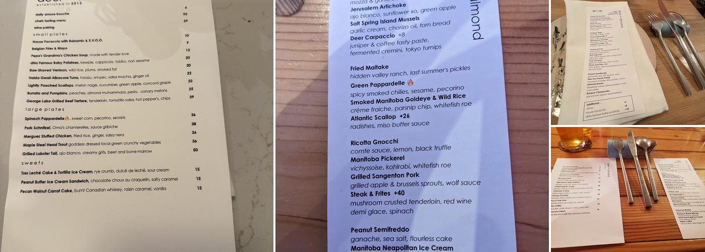 Deer + Almond Menu