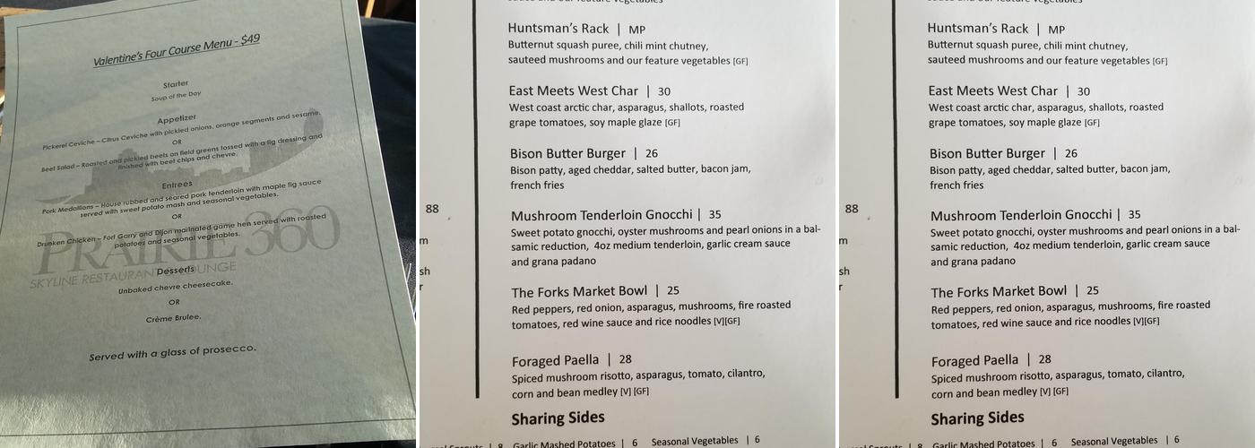 Prairie 360 Menu