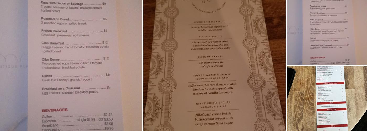 Cibo Waterfront Cafe Menu