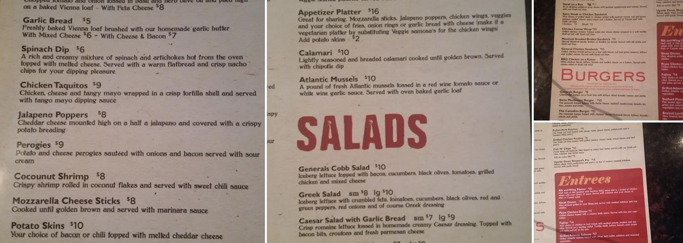 General Pub and Grill Menu