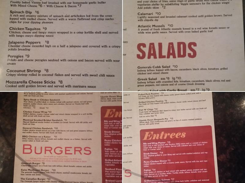 General Pub and Grill Menu