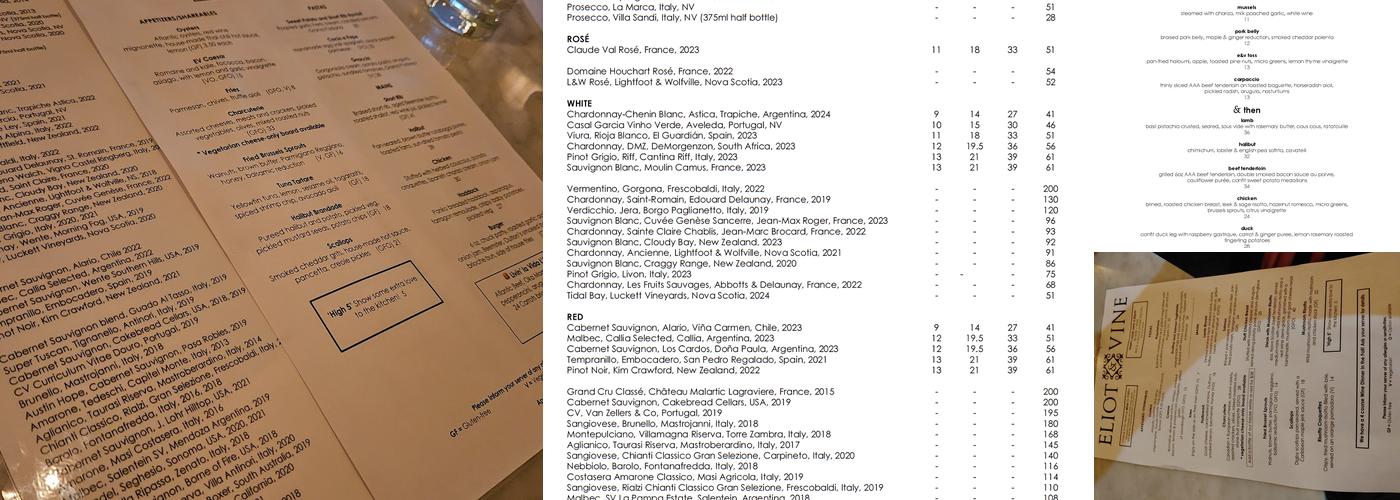Eliot & Vine Menu