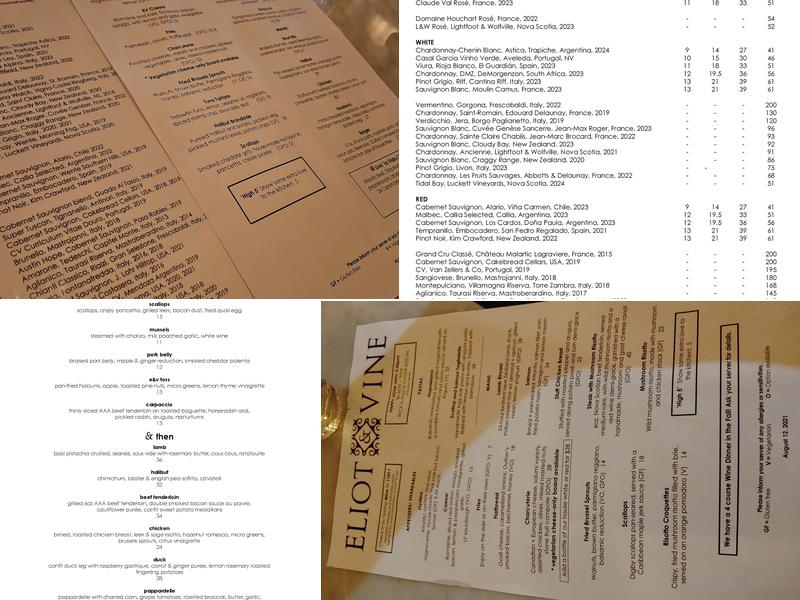 Eliot & Vine Menu