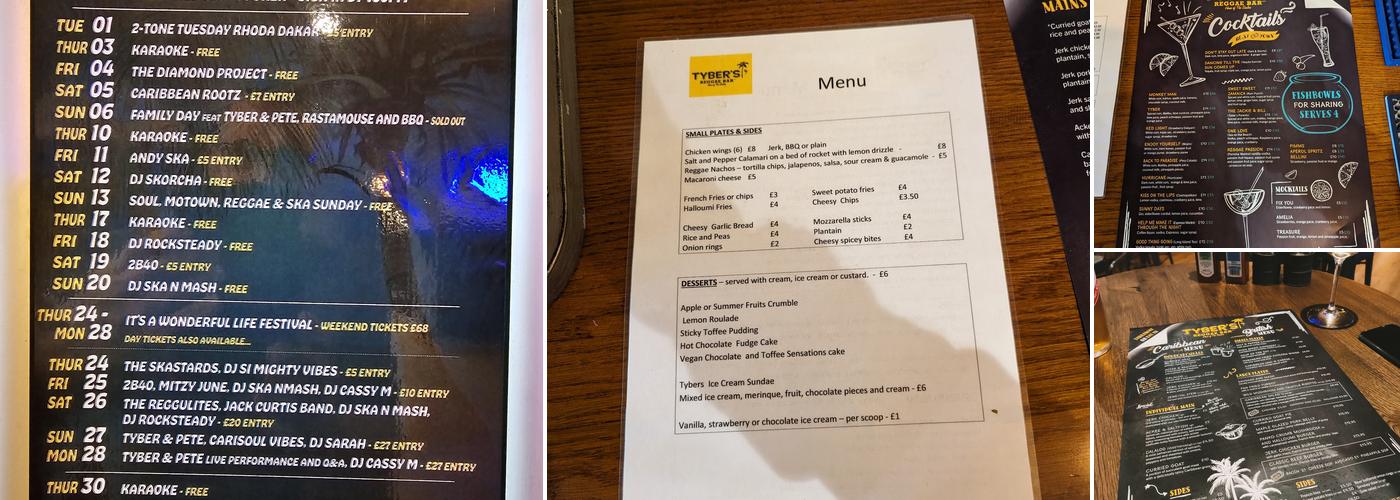 Tyber's Reggae Bar Menu