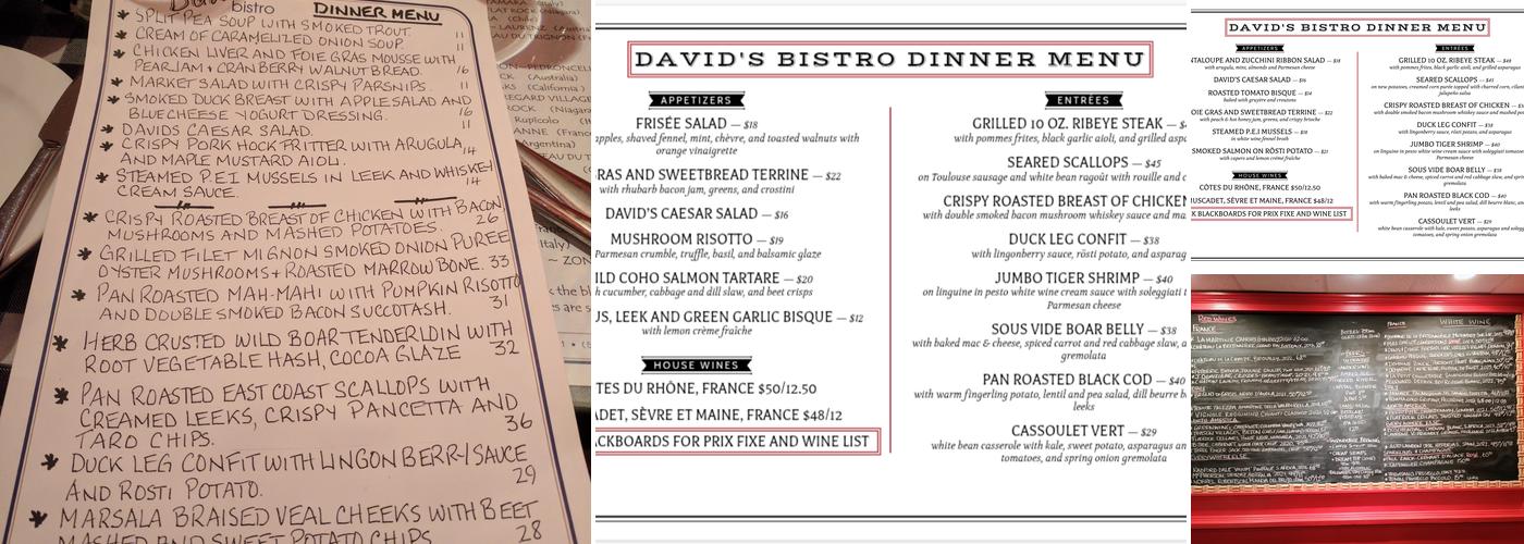 David's Bistro Menu
