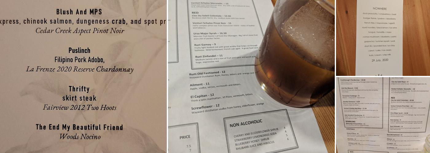Nowhere *A Restaurant Menu