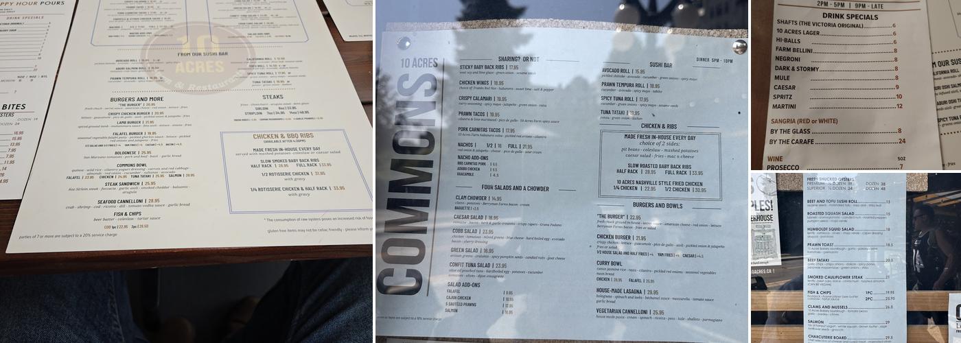 10 Acres Commons Menu