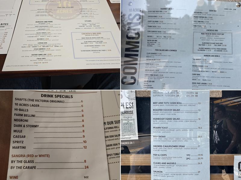 10 Acres Commons Menu