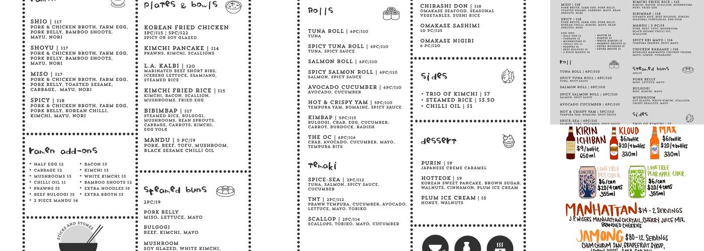 Sticks and Stones Menu