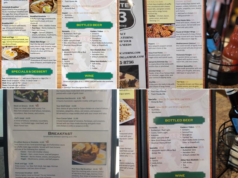 Post Haus Pub Menu