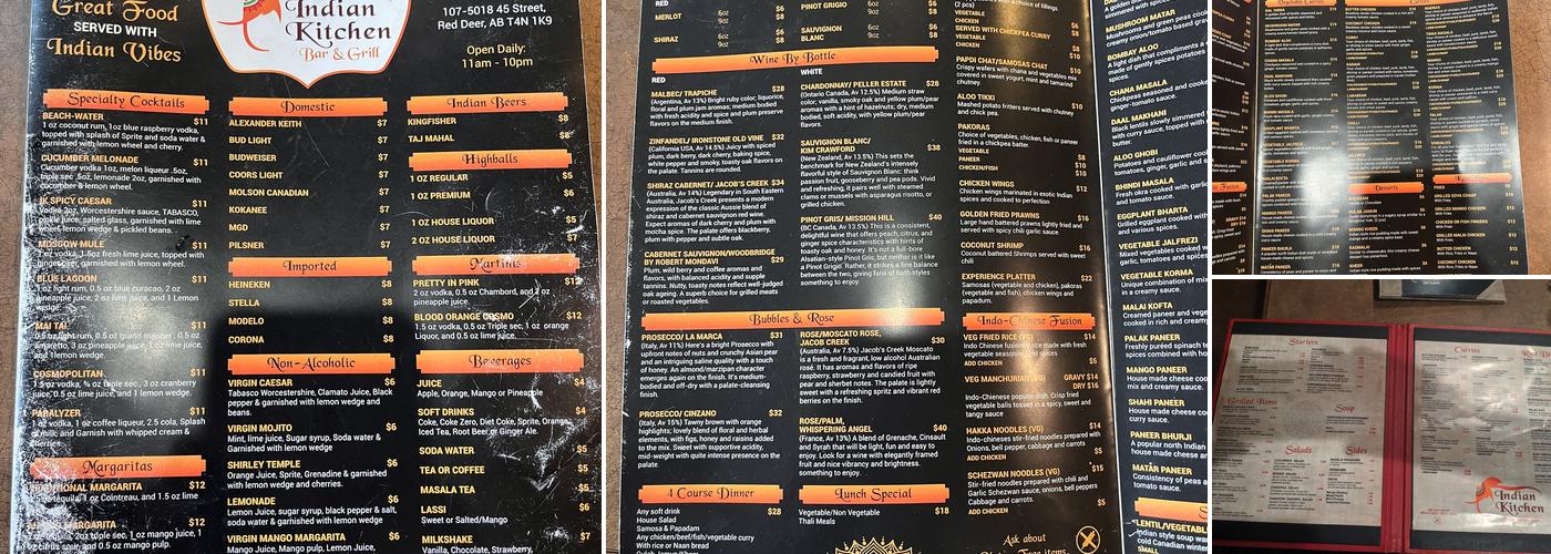 Indian Kitchen Red Deer Menu