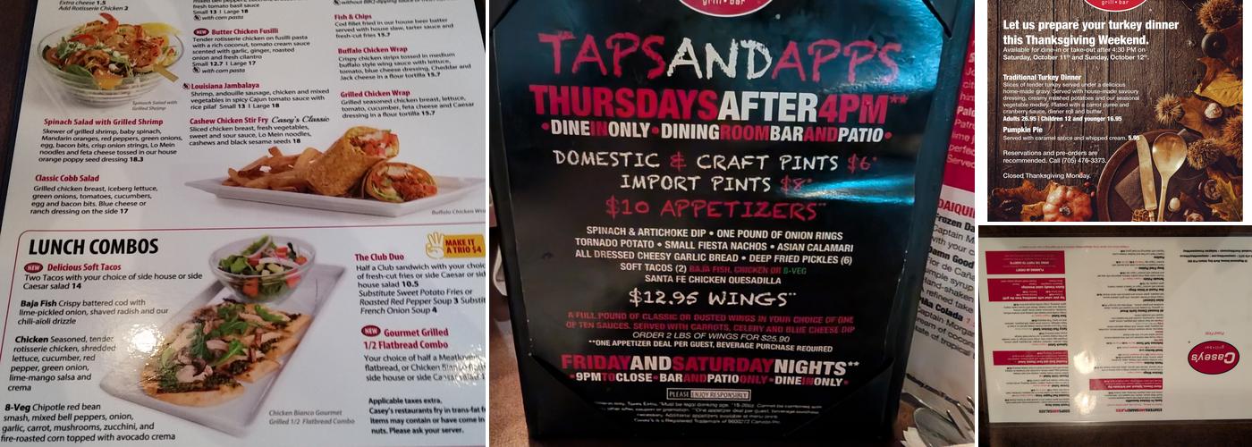 Casey's Grill Bar Menu