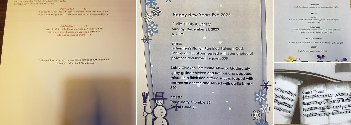 Emiles Pub & Eatery Menu