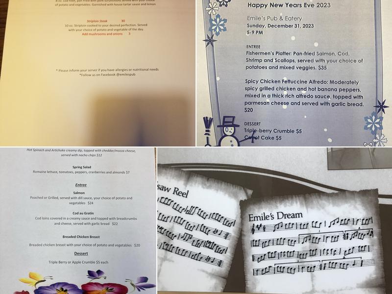 Emiles Pub & Eatery Menu