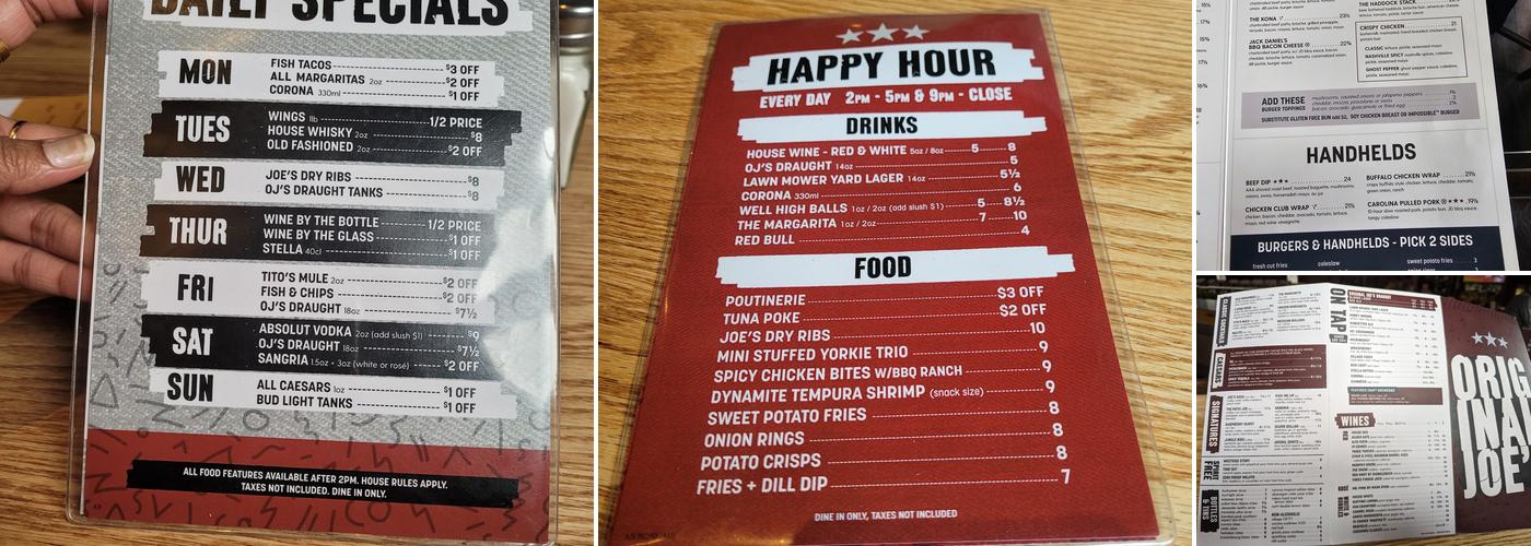 Original Joe's Menu