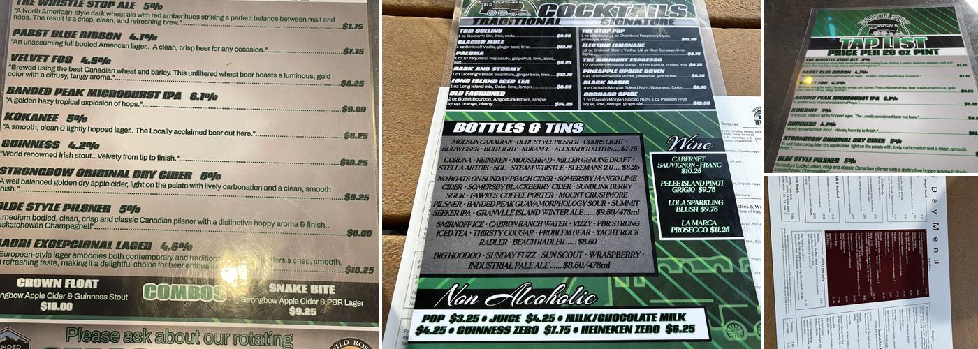 Whistle Stop Pub Menu