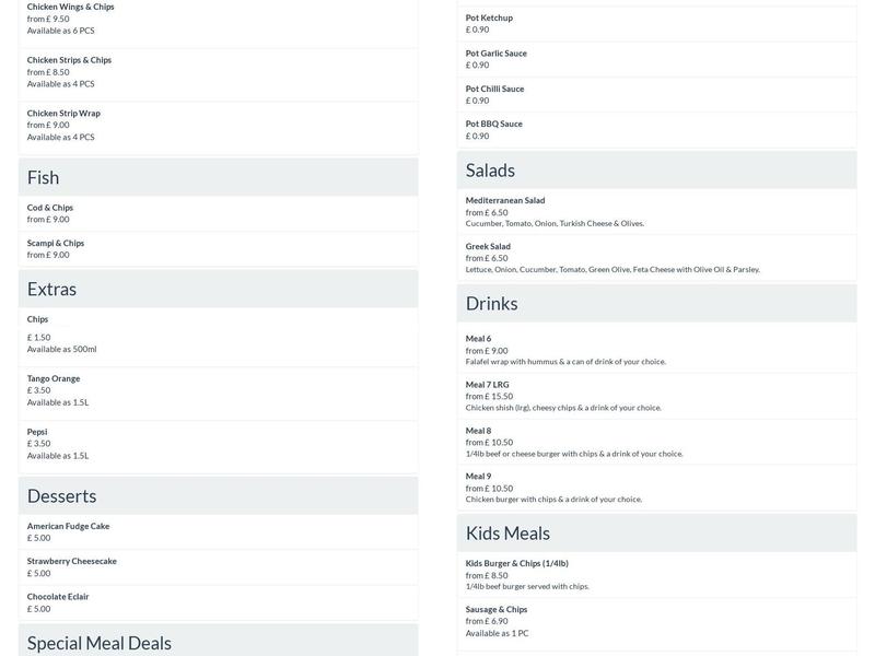 The Royal Express Menu