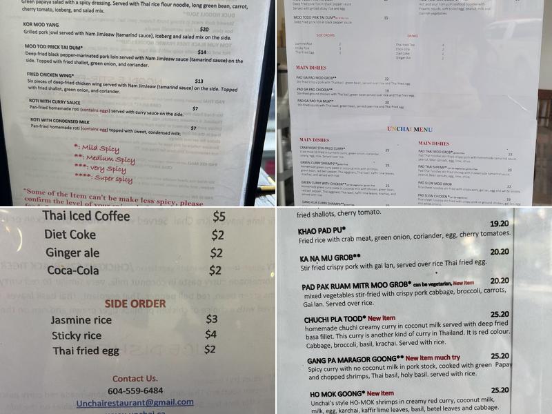 Unchai Restaurant Menu