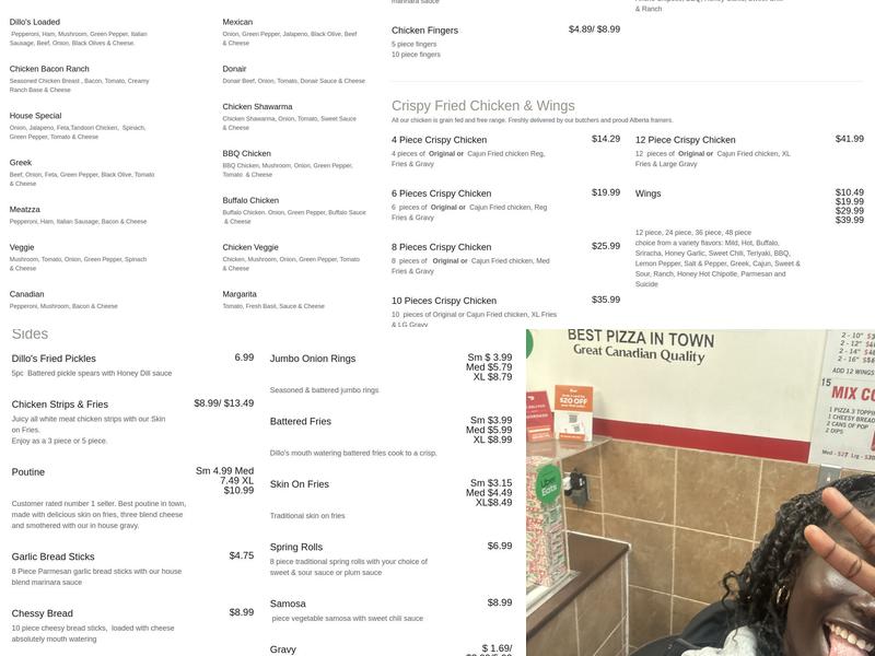 Dillo's Pizza Menu
