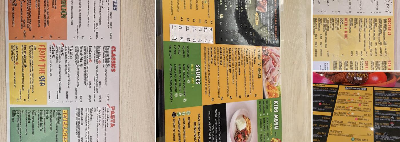 Pio Peruvian Menu