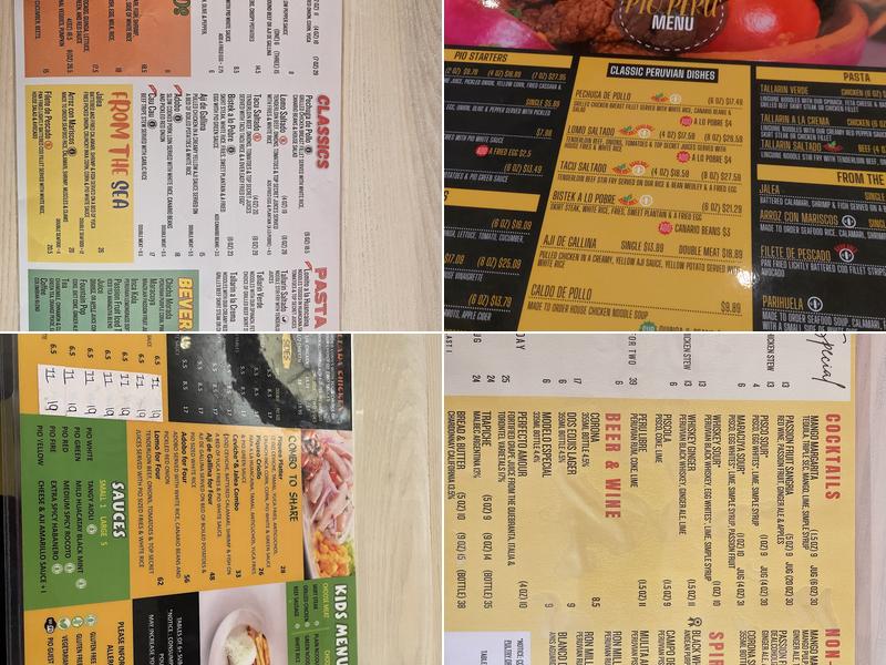 Pio Peruvian Menu