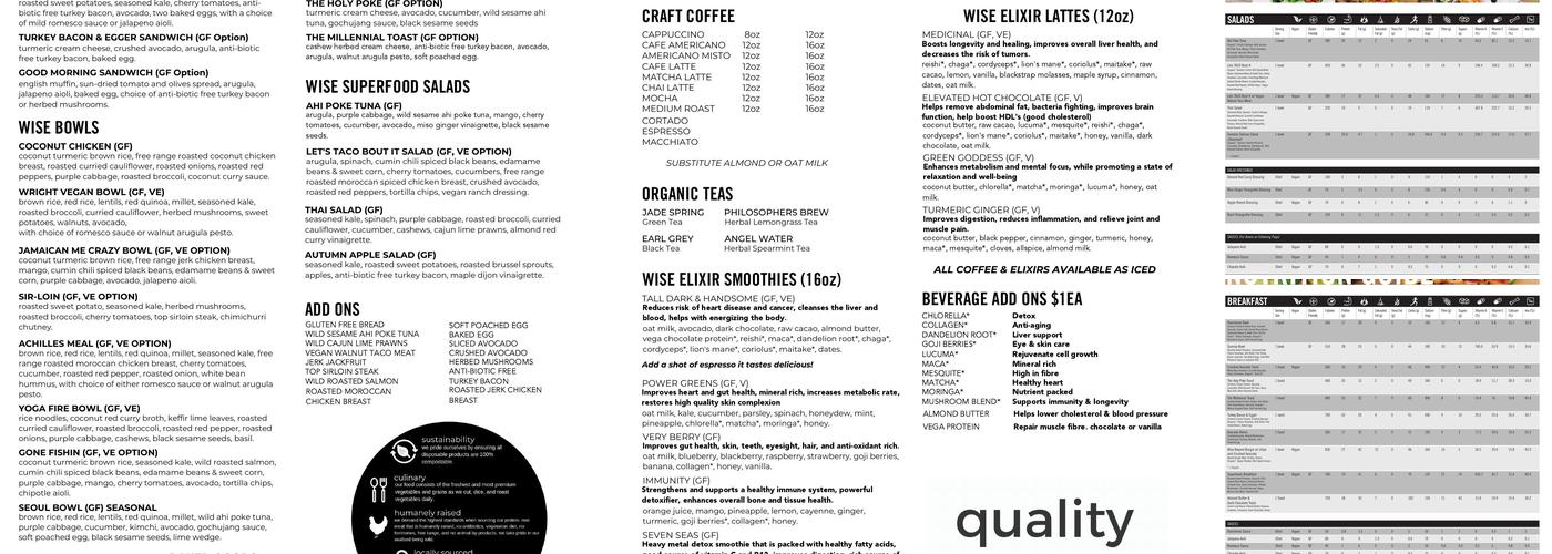 Wise and Wright Menu