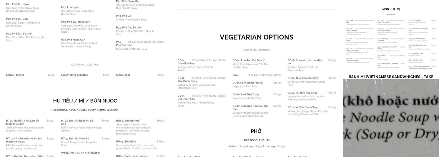 Pho Nhung Menu