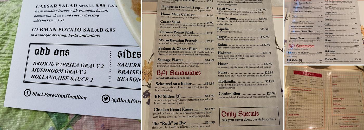 Black Forest Inn Menu