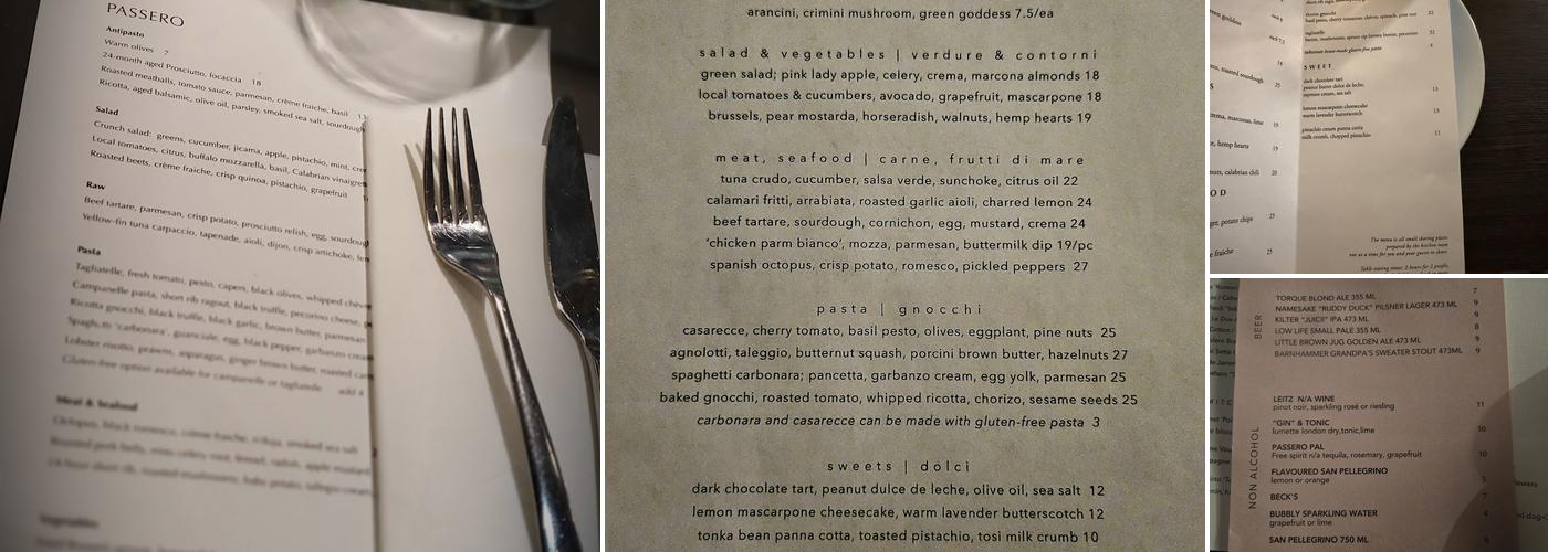 Passero Menu