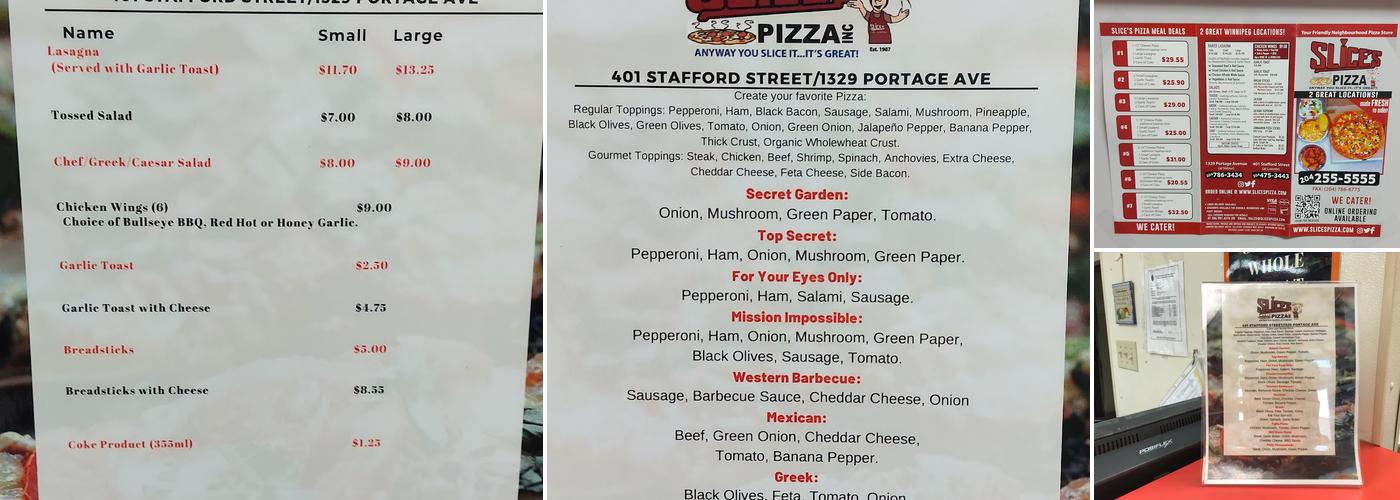 Slice's®Pizza Menu