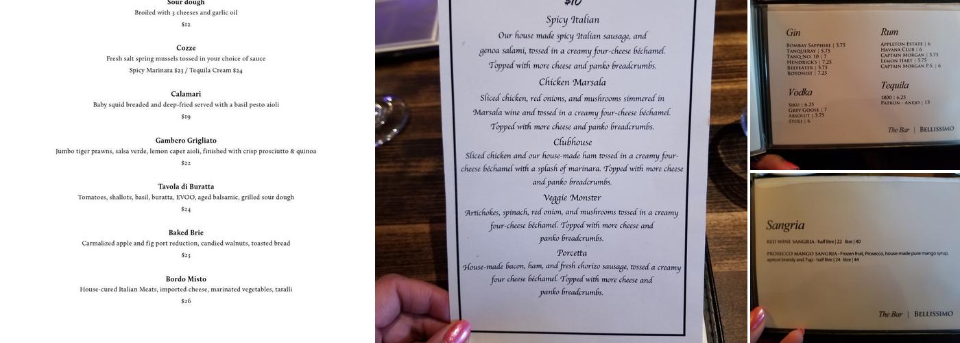 Bellissimo Menu