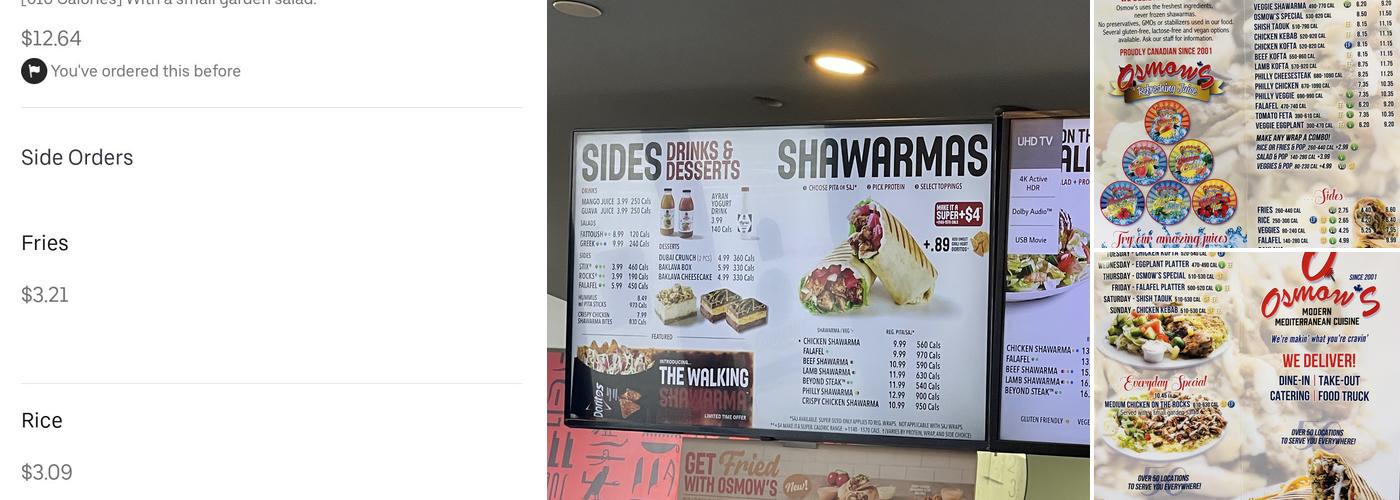 Osmow's Shawarma Menu