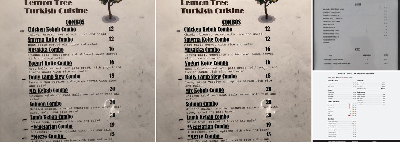 Lemon Tree Restaurant Menu