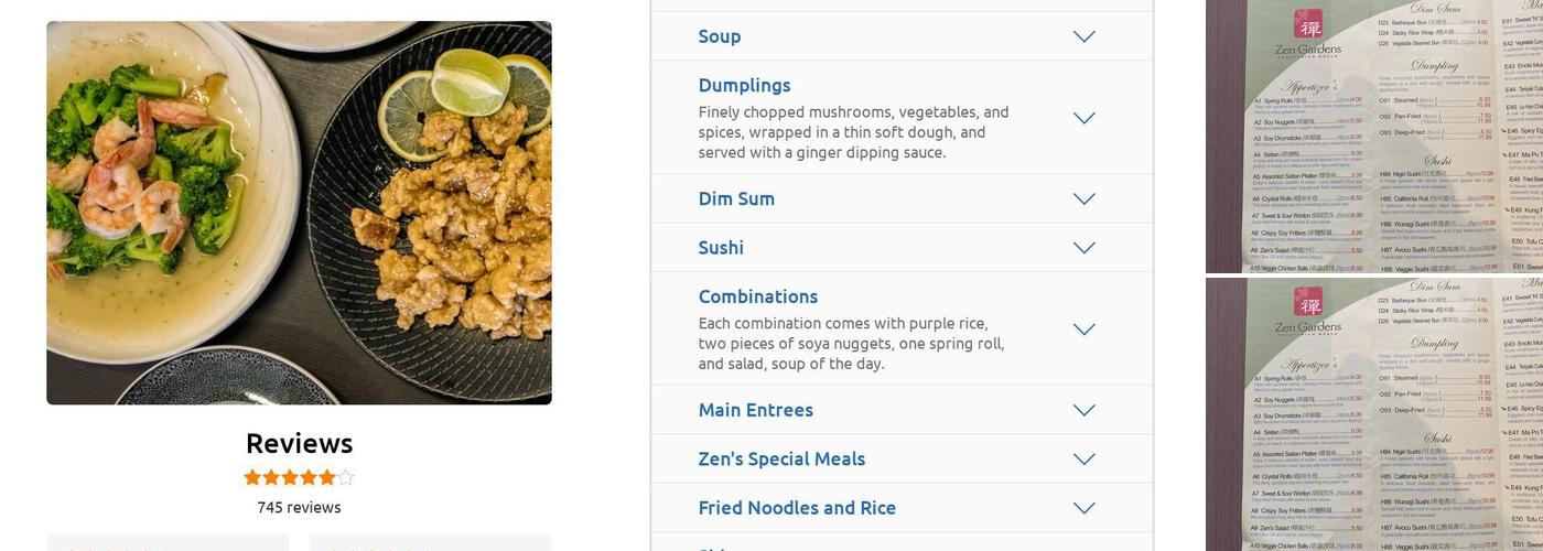 Zen Gardens Menu