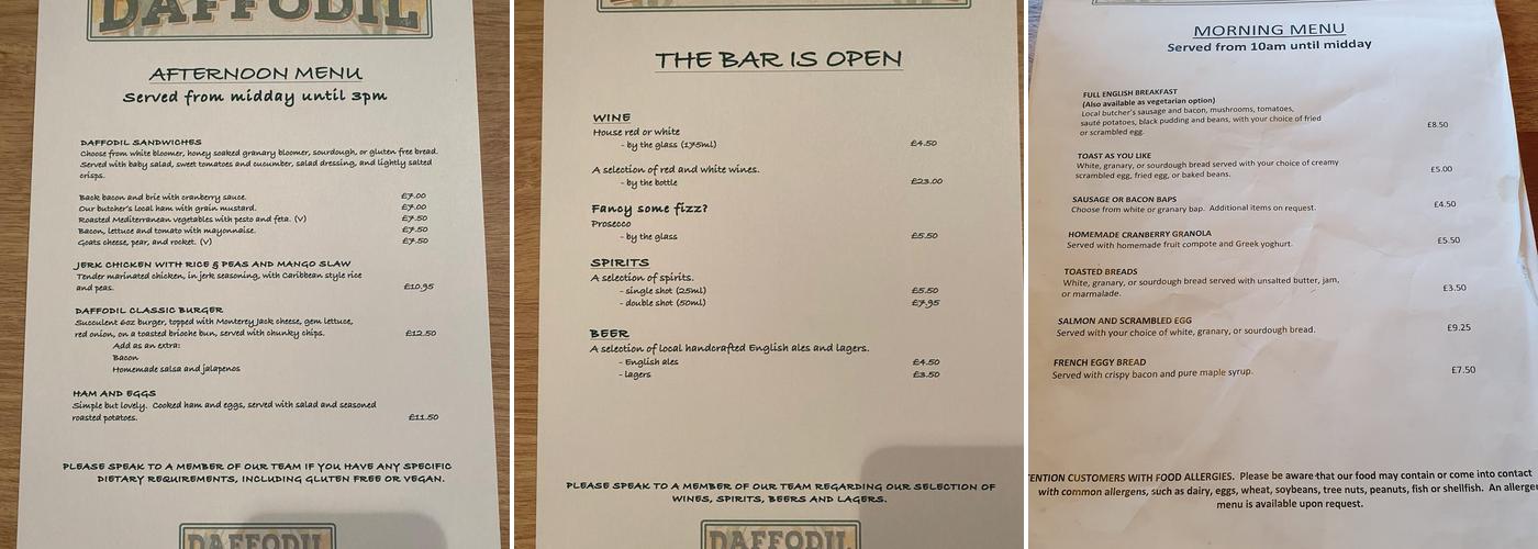 The Daffodil Tearoom Menu