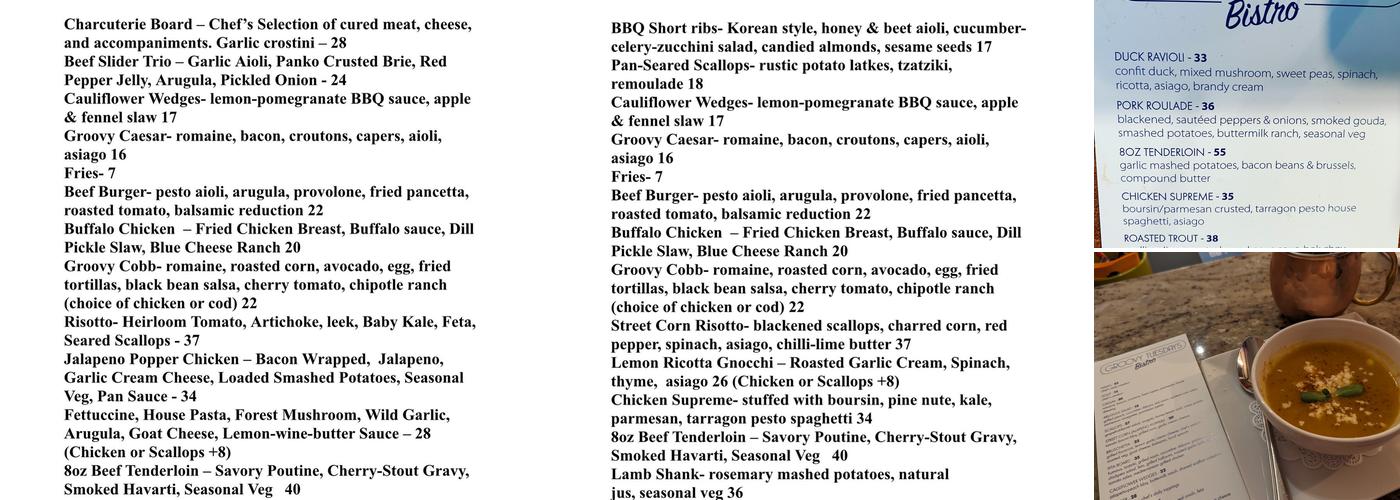 Groovy Tuesday's Bistro Menu