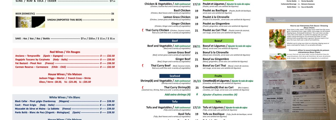 Saigon Thai Restaurant Menu