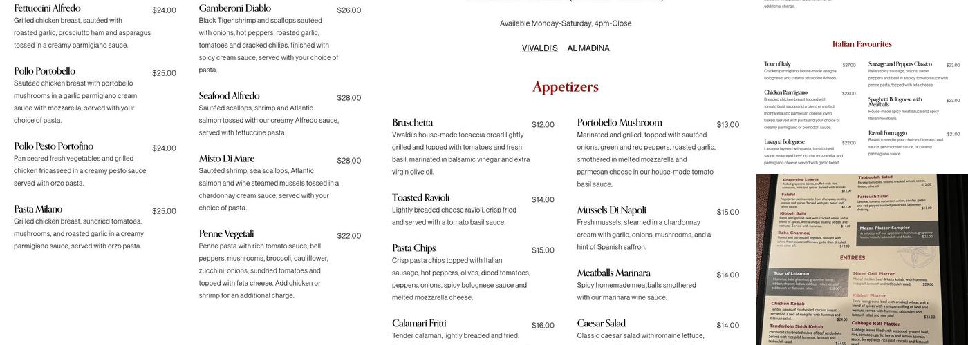 Vivaldi's Menu