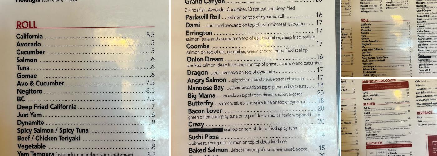 Dami Sushi Menu