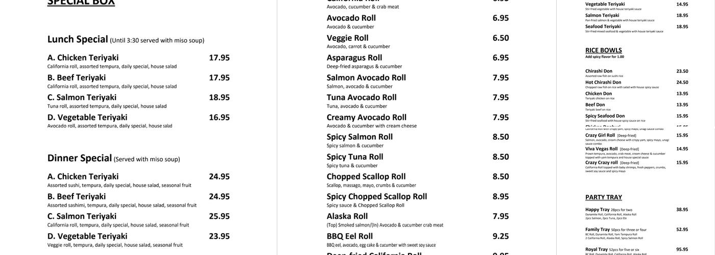 PG sushi Menu