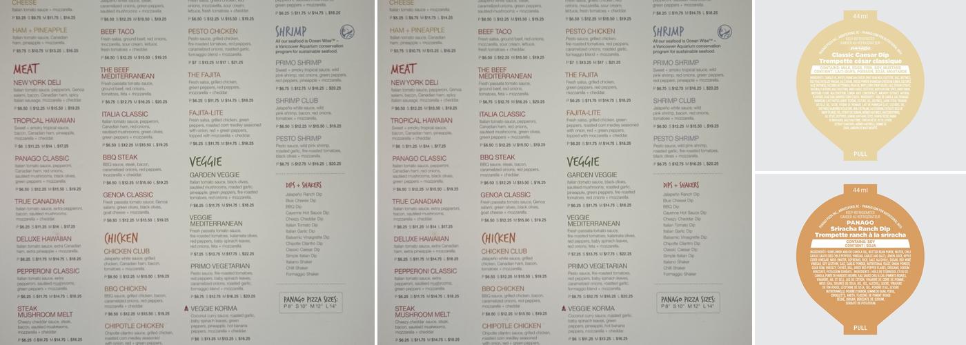Panago Pizza Menu