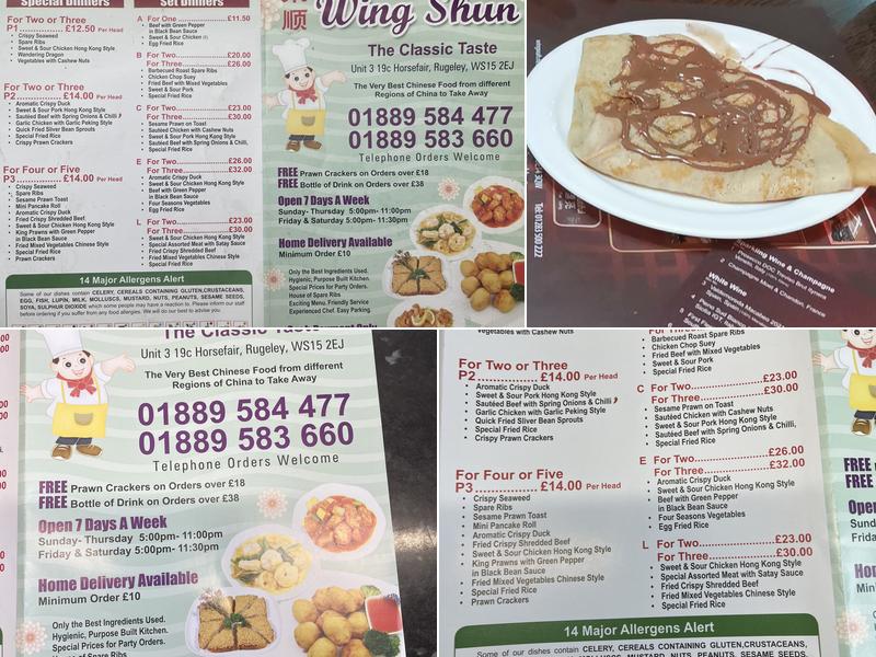 Wingshun Take Away Food Shops Menu